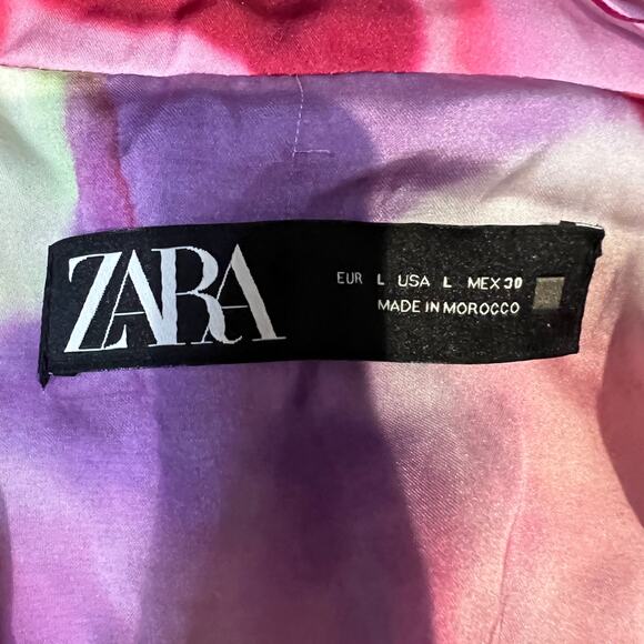 ZARA Women's Lapelles Tied Belt Jacket Printed Satin Blazer Size L - Picture 9 of 11